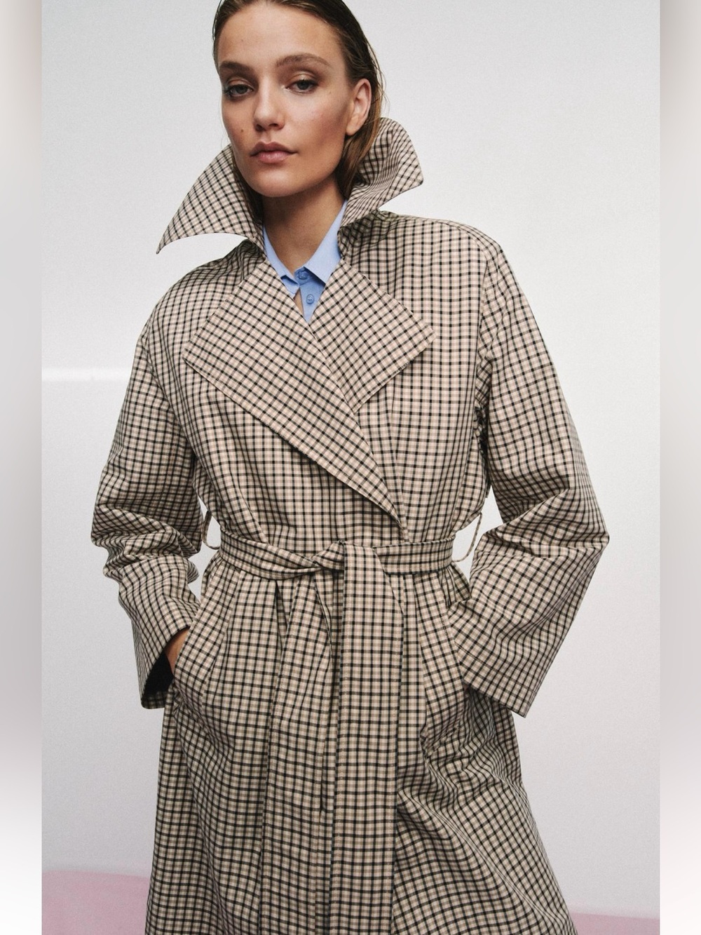 New ZARA Oversized Plaid Trench Coat